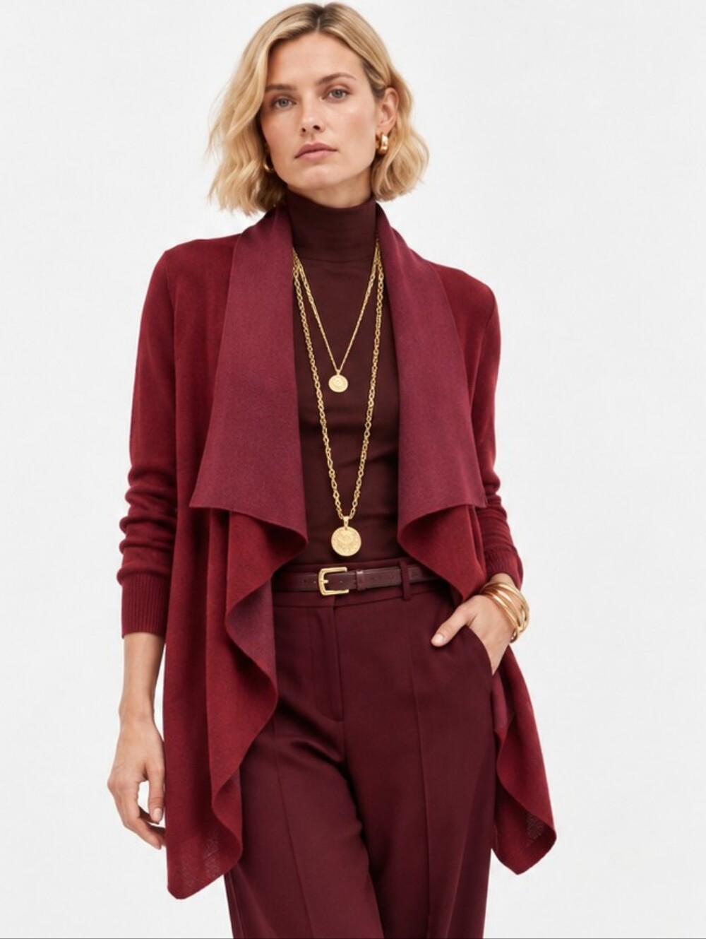 Cabi Burgundy Draped Knit Cardigan Classic 3479